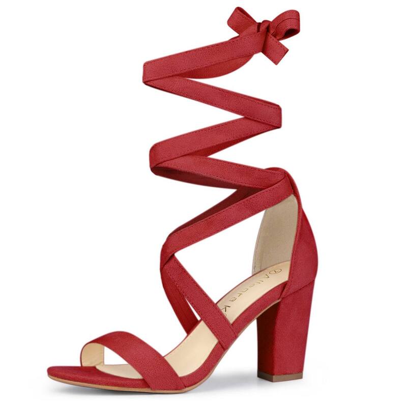 アレグラ ケー レディース シューズ パンプス サンダル レース ヒール ALLEGRA K Women's Lace Up Block Heelsandals Red レッド