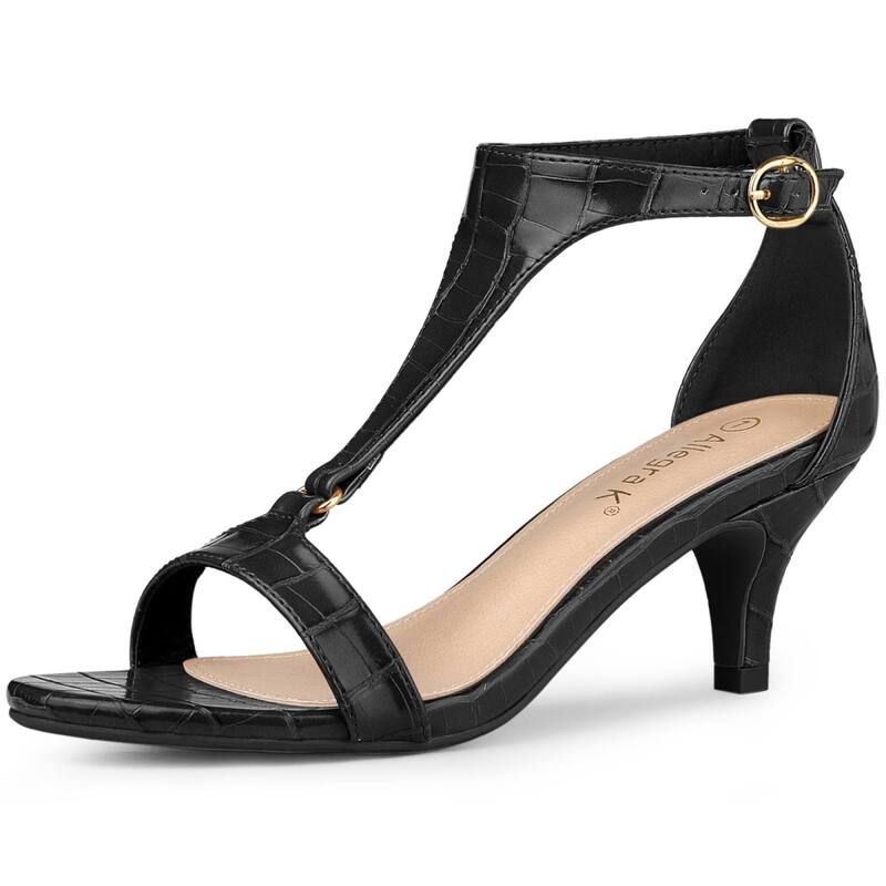 アレグラ ケー レディース シューズ パンプス サンダル ヒール ALLEGRA K Women's t Strap Embossed Kitten Heel Sandals Black ブラック