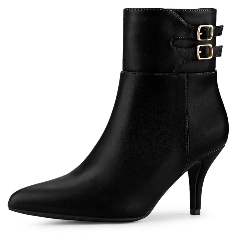 アレグラ ケー レディース シューズ ブーツ・レインブーツ アンクル ヒール ALLEGRA K Women's Pointed Toe Buckle Stiletto Heels Ankle Boots Black ブラック 15,385円