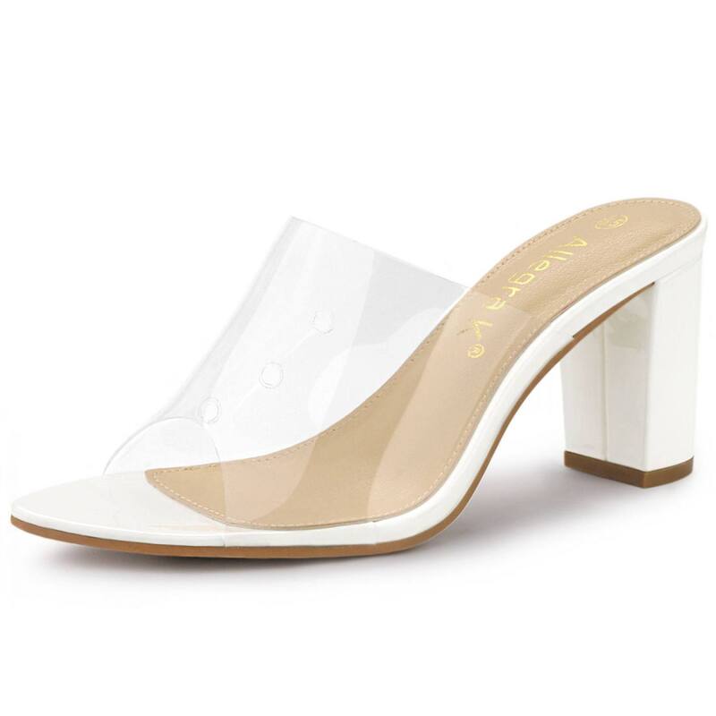 アレグラ ケー レディース シューズ パンプス サンダル ヒール ALLEGRA K Women's Clear Chunky Heel Slidesandals Mules White ホワイト