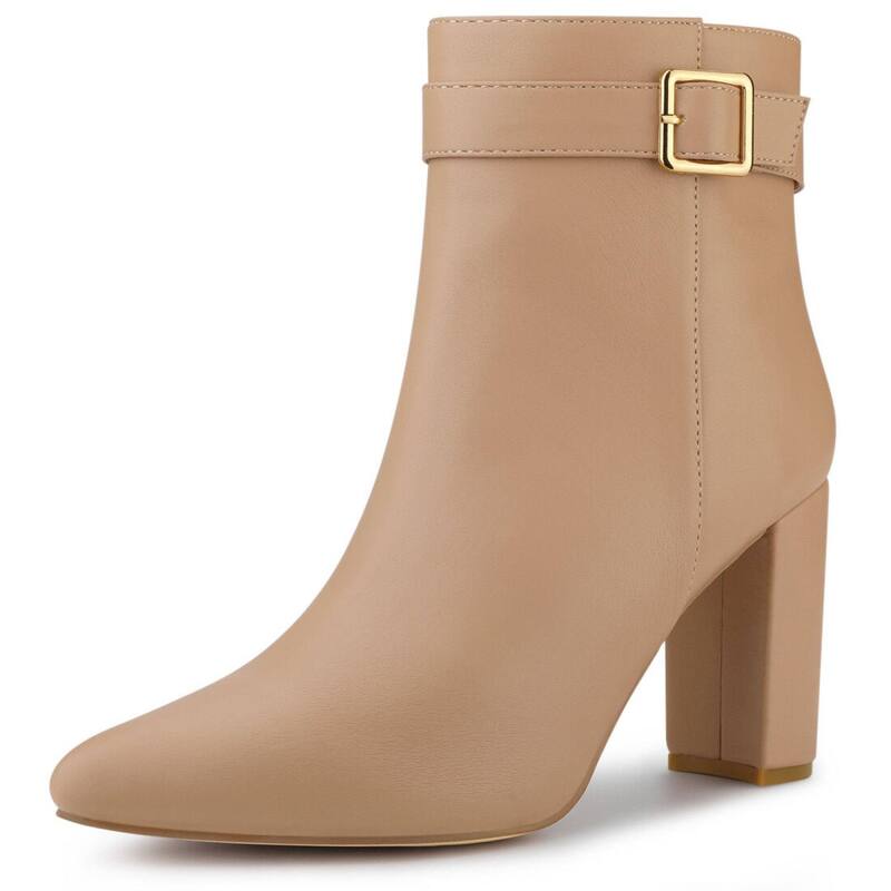 アレグラ ケー レディース シューズ ブーツ・レインブーツ アンクル ヒール ALLEGRA K Women's Pointed Toe Buckle Decor Heel Ankle Booties Camel キャメル 15,826円