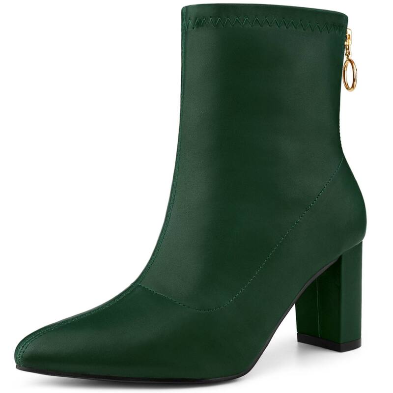 アレグラ ケー レディース シューズ ブーツ・レインブーツ アンクル ヒール ALLEGRA K Women's Pointy Toe Back Zip Block Heel Ankle Boots Dark Green グリーン