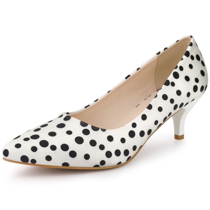 アレグラ ケー レディース シューズ パンプス ドット ヒール ALLEGRA K Women's Pointed Toe Polka Dots Kitten Heels Pumps White ホワイト