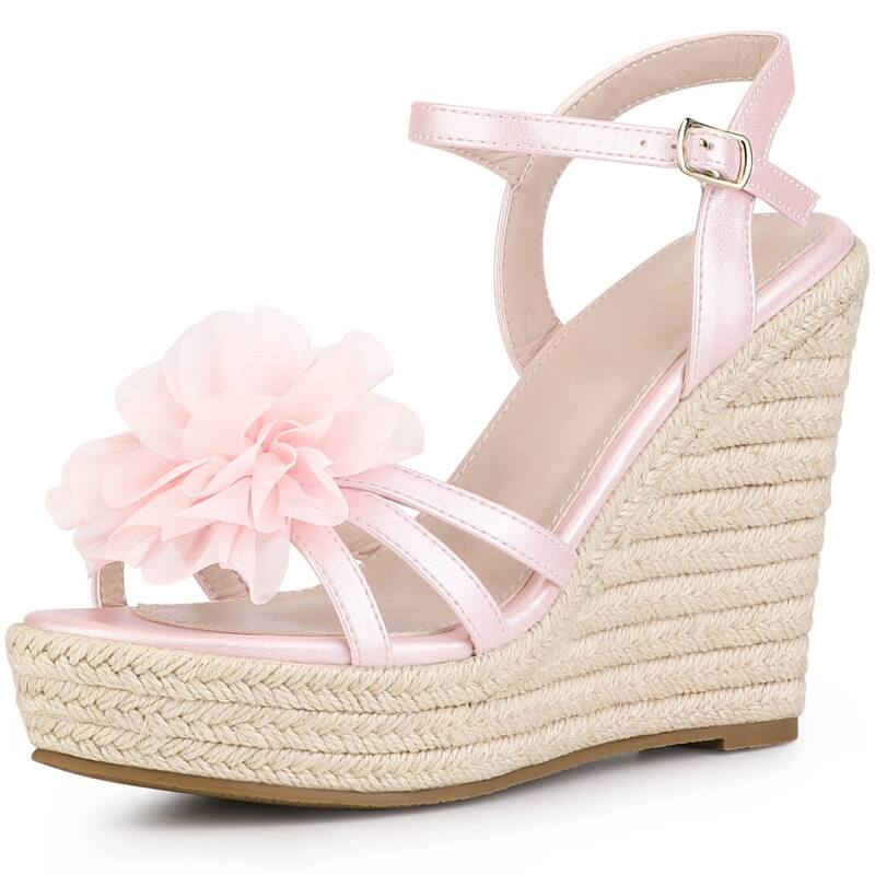 アレグラ ケー レディース シューズ サンダル プラットフォーム ヒール ALLEGRA K Women's Flower Platform Espadrilles Wedge Heel Sandals Bling Pink ピンク