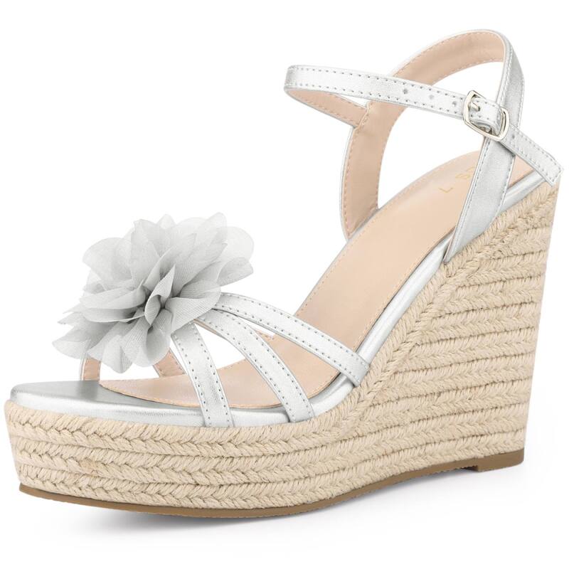アレグラ ケー レディース シューズ サンダル プラットフォーム ヒール ALLEGRA K Women's Flower Platform Espadrilles Wedge Heel Sandalsilver シルバー