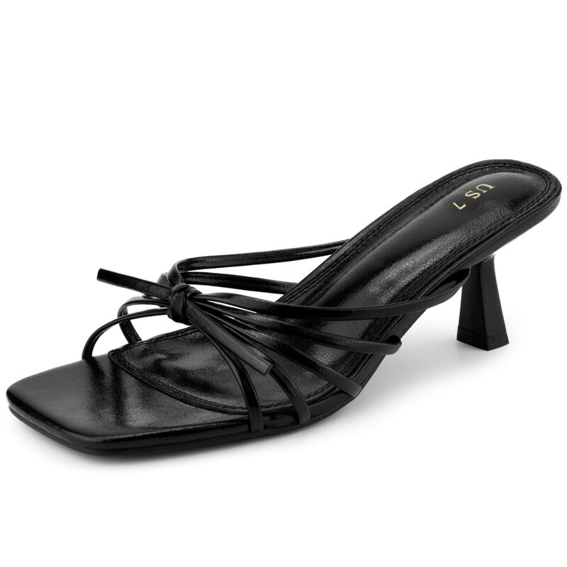 アレグラ ケー レディース シューズ パンプス サンダル ヒール ALLEGRA K Women'square Toe Strappy Slip on Kitten Heel Sandals Black ブラック