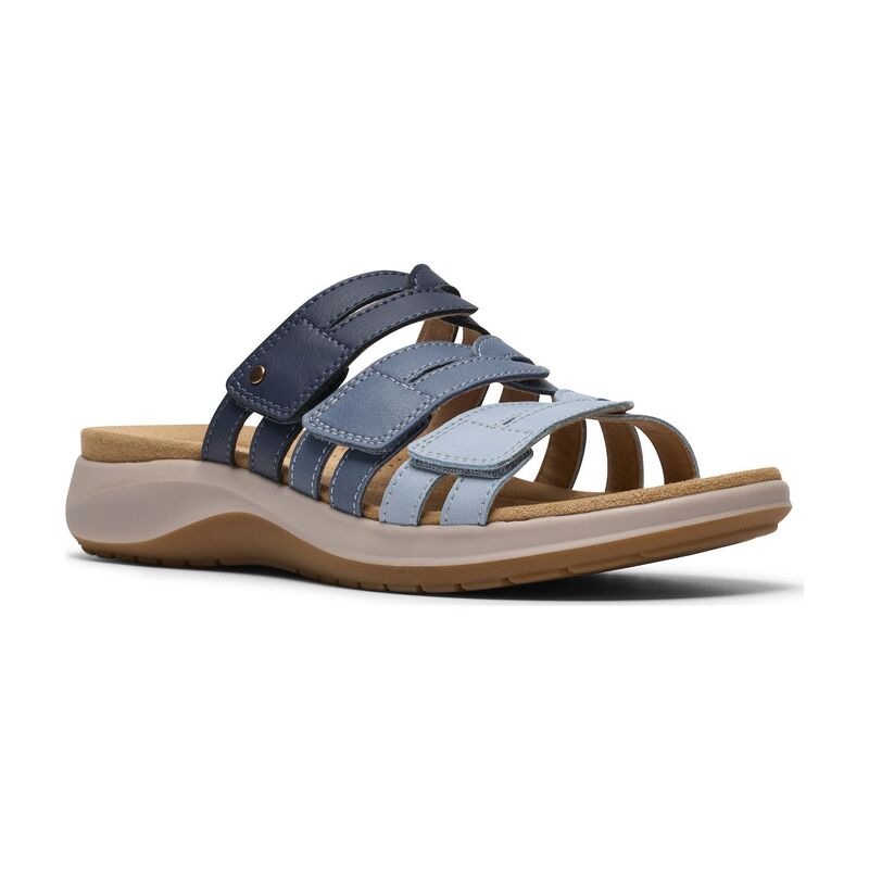 クラークス レディース シューズ サンダル なめし革 Clarks Maelynn Abby Women\u0027s Leather Slip-On Sandals Blue Comb Leather 青み