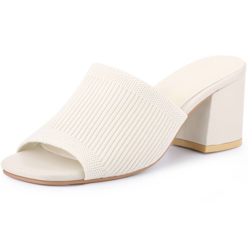 アレグラ ケー レディース シューズ サンダル ヒール ALLEGRA K Women'square Toe Slip on Chunky Heel Slidesandals Cream クリーム