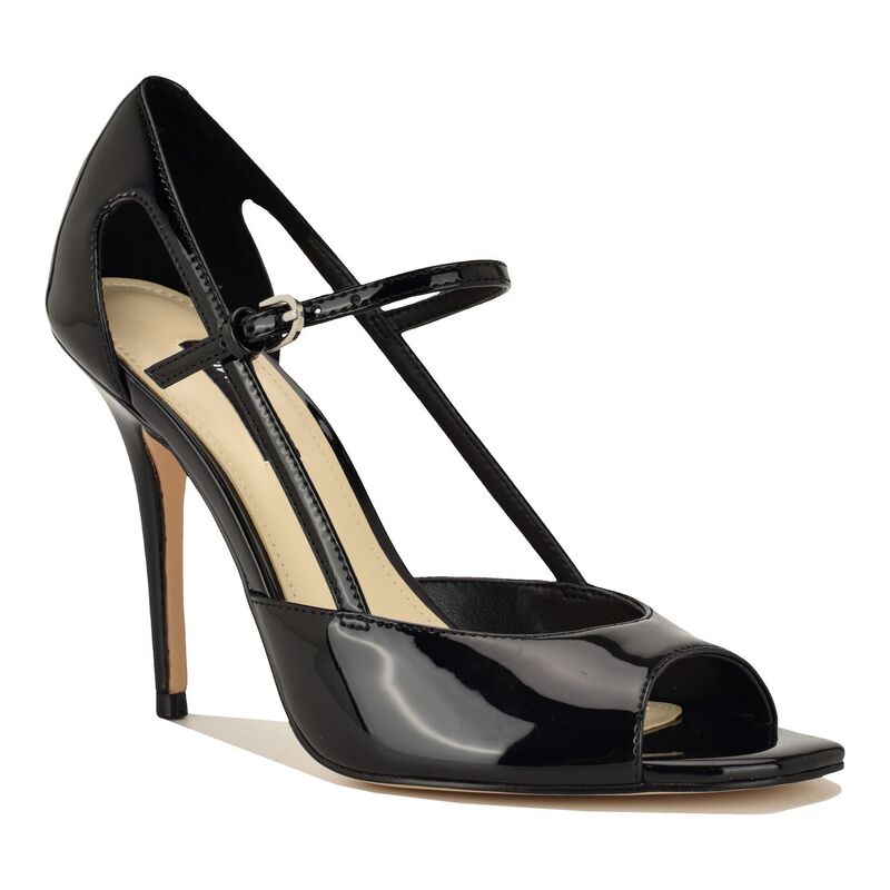 ナインウェスト レディース シューズ パンプス サンダル ヒール Nine West Perela Women'slip-On Stiletto Heel Dressandals Black Patent ブラック｜ReVida 店