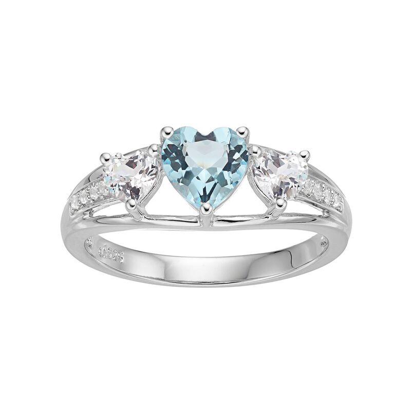 アンブランデッド レディース アクセサリー リング Unbranded Sterling Silver Simulated Aquamarine & Lab-Created White Sapphire Triple Heart Ring Sterling ホワイト