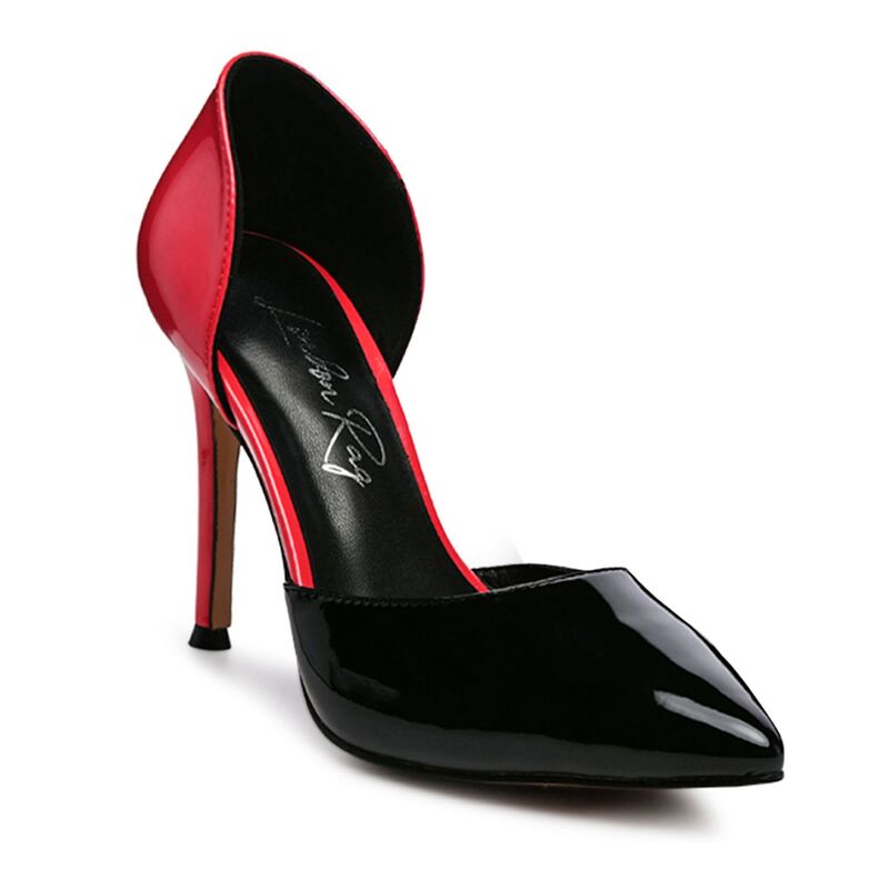 ロンドンラグ レディース シューズ パンプス レザー フェイクレザー ヒール London Rag Candy Cane Patent Faux Leather Slip-on Women'stiletto Heels Pink Black ブラック
