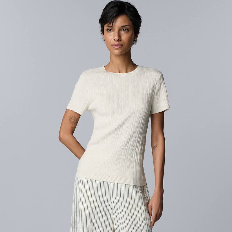 ヴェラウォン レディース アウター ニット・セーター クルーネック Tシャツ Women'simply Vera Wang Crewneck Sweater Tee Daisy Dew