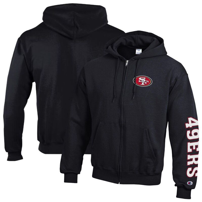 はやりっ児 レディース トップス プルオーバー フリース パーカー Men\u0027s Champion Black San Francisco 49ers Powerblend Fleece Full-Zip Hoodie 49r Black 黒いこと