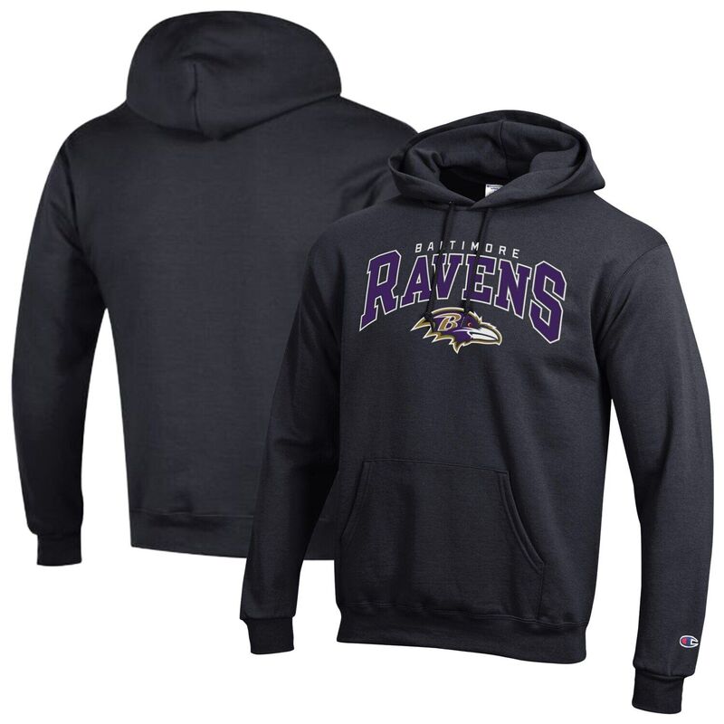 チャンピオン レディース トップス Tシャツ ロゴ パーカー Men's Champion Black Baltimore Ravens Powerblend Arch over Logo Hoodie Rav Black ブラック|ReVida 店