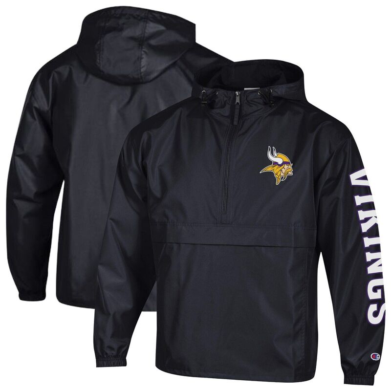 チャンピオン レディース トップス Tシャツ ジャケット Men's Champion Black Minnesota Vikings Packable Windbreaker Half-Zip Jacket Mvk Black ブラック|ReVida 店
