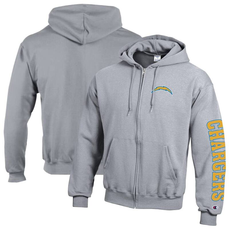 チャンピオン レディース トップス Tシャツ フリース パーカー Men's Champion Heather Gray Los Angeles Chargers Powerblend Fleece Full-Zip Hoodie Chgrey グレー｜ReVida 店