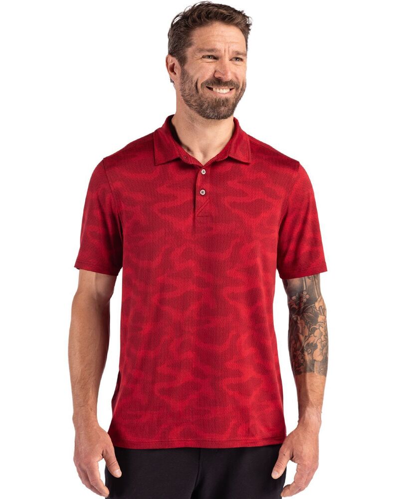 截断機アンドうしろ側 レディース トップス プルオーバー スポーツシャツ 刷り上げる Cutter \u0026 Buck Coastlinepicomfort Camo Print Recycled Mens Polo Cardinal Red 赤いこと