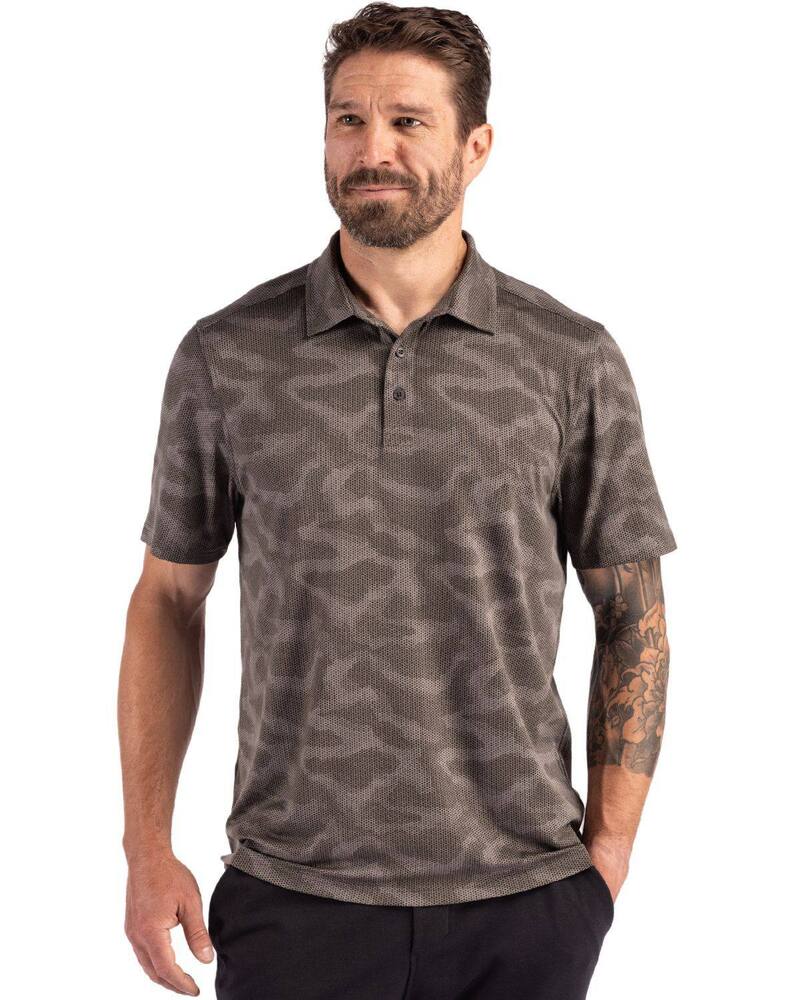 截断機アンドうしろ側 レディース トップス プルオーバー スポーツシャツ 刷り上げる Cutter \u0026 Buck Coastlinepicomfort Camo Print Recycled Mens Polo Elemental Grey 薄墨色
