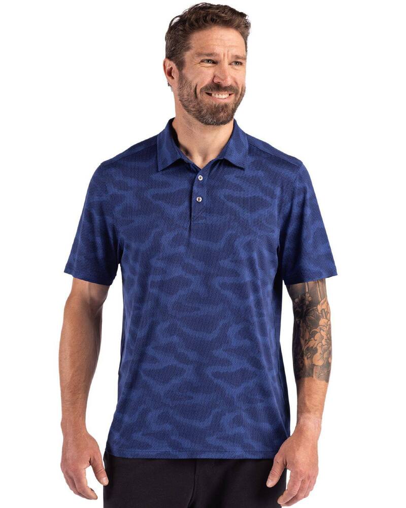 截断機アンドうしろ側 レディース トップス プルオーバー スポーツシャツ 刷り上げる Cutter \u0026 Buck Coastlinepicomfort Camo Print Recycled Mens Polo Tour Blue 青み