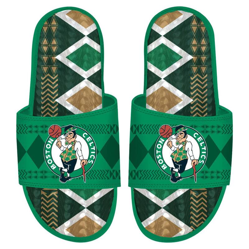 アイスライド レディース シューズ サンダル Men's ISlide Kelly Green Boston Celticshooting Touch Rwanda Pattern Gel Slide Sandals Cel Green グリーン