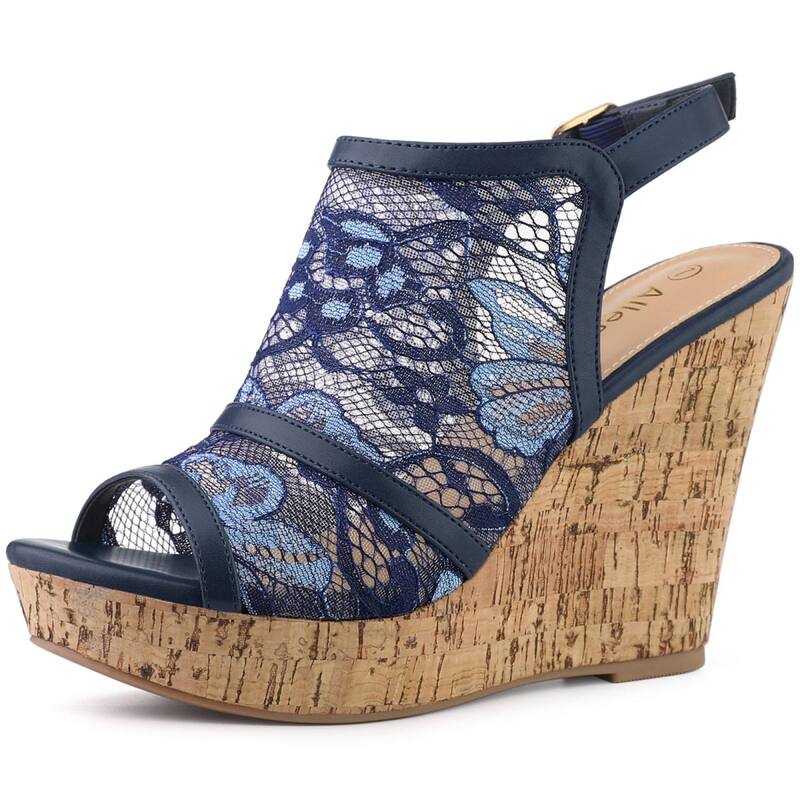 アレグラ ケー レディース シューズ サンダル プラットフォーム レース ヒール ALLEGRA K Women's Open Toe Platform Heelace Wedgesandals Deep Blue ブルー
