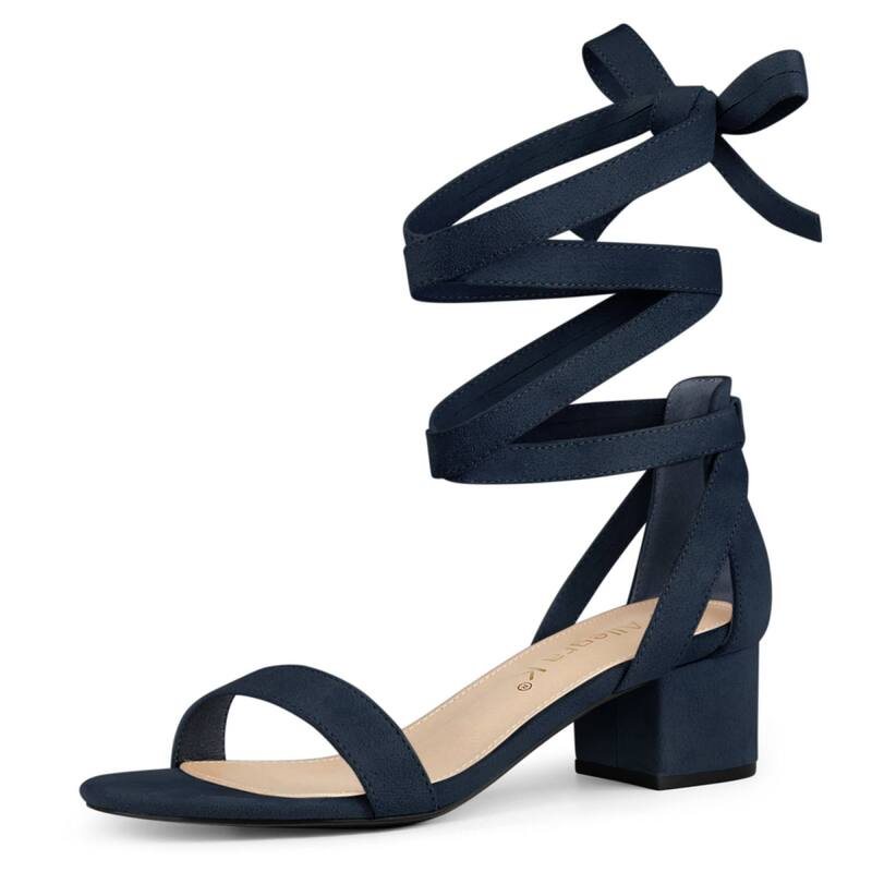 アレグラ ケー レディース シューズ パンプス サンダル レース ヒール ALLEGRA K Women's Open Toe Block Heelace Up Heels Heel Sandals Navy Blue ネイビー｜ReVida 店