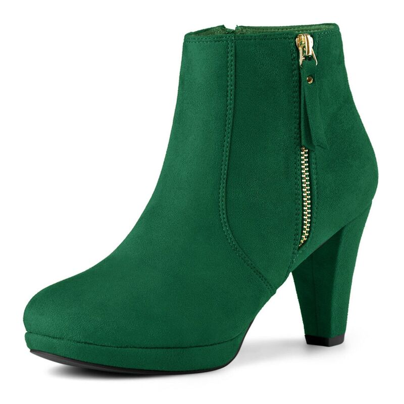 アレグラ ケー レディース シューズ ブーツ・レインブーツ プラットフォーム アンクル ヒール ALLEGRA K Women'side Zip Low Platform Chunky Heel Ankle Booties Emerald Green グリーン