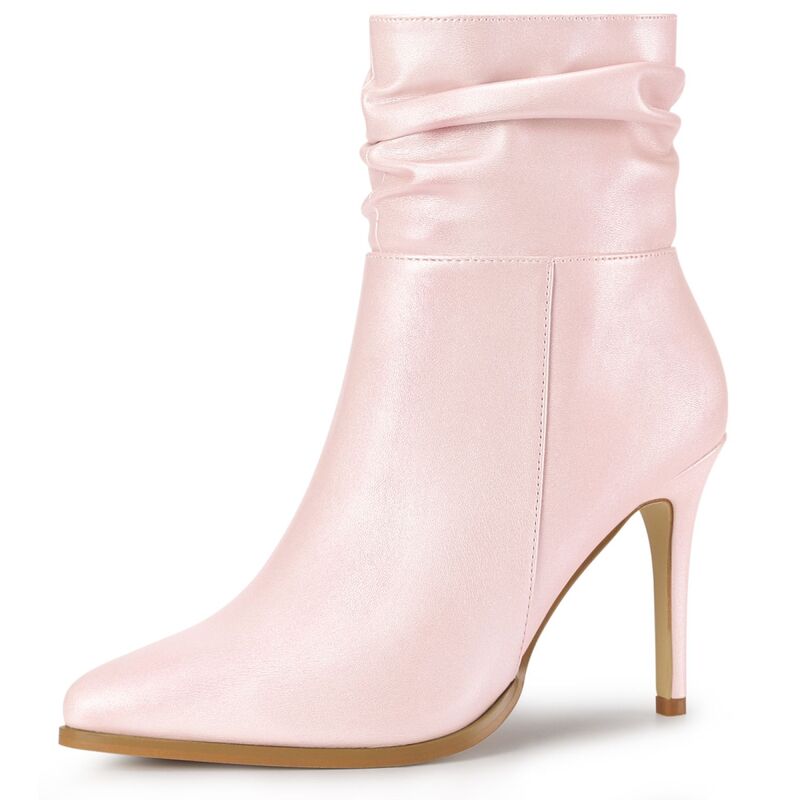 アレグラ ケー レディース シューズ ブーツ・レインブーツ アンクル ヒール ALLEGRA K Women'slouched Pointed Toe Stiletto Heels Ankle Boot Bling Pink ピンク