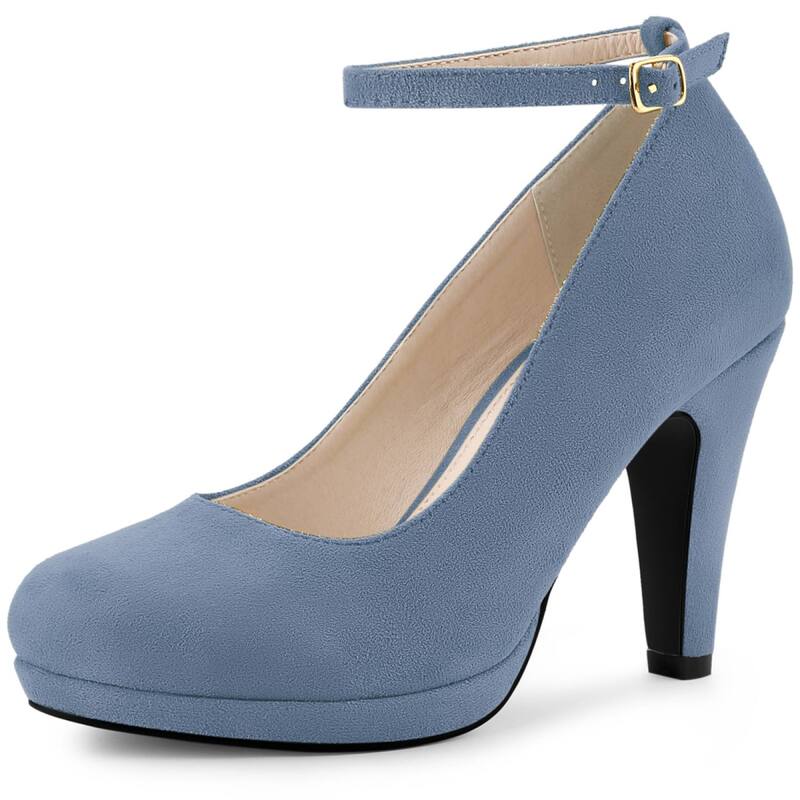 アレグラ ケー レディース シューズ パンプス アンクル ヒール ALLEGRA K Women's Round Toe Stiletto Heels Ankle Strapumps Haze Blue ブルー