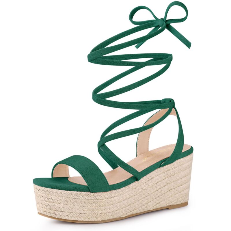 アレグラ ケー レディース シューズ サンダル プラットフォーム レース ヒール ALLEGRA K Women's Lace Up Wedge Heel Platform Slingback Strappy Sandals Dark Green グリーン