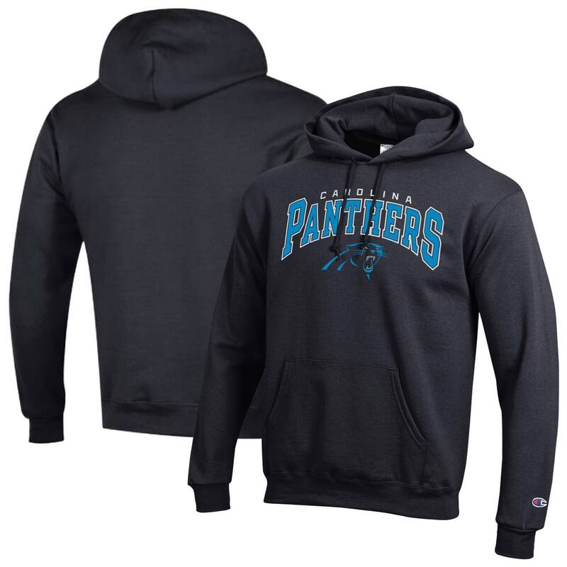 チャンピオン レディース トップス Tシャツ ロゴ パーカー Men's Champion Black Carolina Panthers Powerblend Arch over Logo Hoodie Pth Black ブラック｜ReVida 店