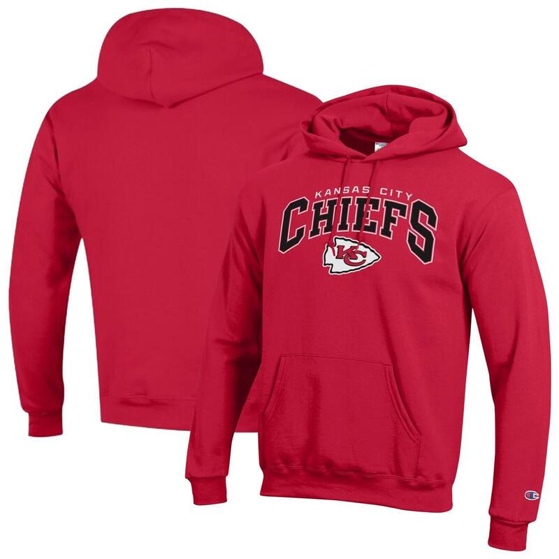 チャンピオン レディース トップス Tシャツ ロゴ パーカー Men's Champion Red Kansas City Chiefs Powerblend Arch over Logo Hoodie Chf Red レッド|ReVida 店