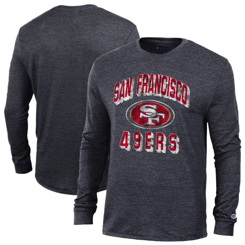 チャンピオン レディース トップス Tシャツ Men's Champion Heather Black San Francisco 49ers Ultimate Tri-Blend Long Sleeve T-Shirt 49r Charco ブラック