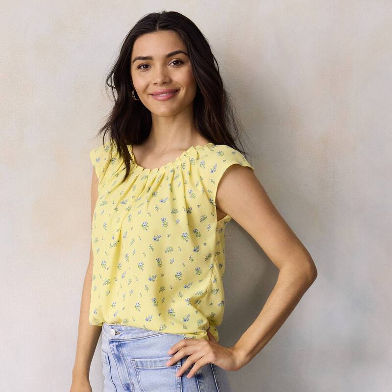LC Lauren Conrad レディース トップス シャツ プリーツ Women's LC Lauren Conrad Pleated Scoopneck Top Yellow Elina Ditzy イエロー