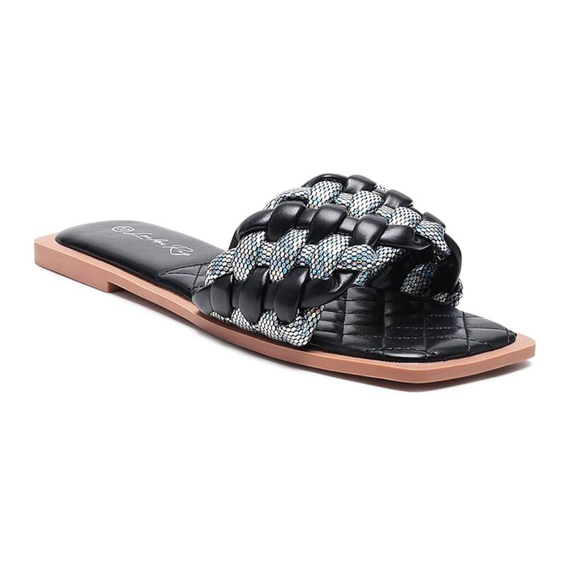 ロンドンラグ レディース シューズ サンダル トール London Rag Allium Women's Metallic Woven Slide Sandals Black ブラック
