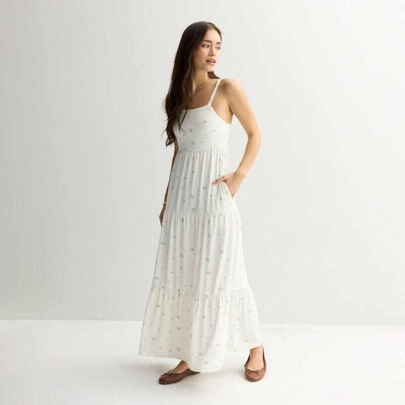 エスオー レディース トップス ワンピース ティアード マキシ Juniors' SO Tiered Maxi Dress Yellow Cream Floral クリーム