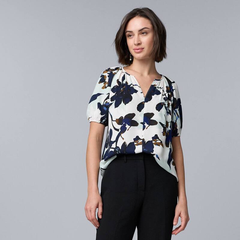 ヴェラウォン レディース トップス プルオーバー トップ Women\u0027simply Vera Wang Shirred Blouse Mint Blue Multi Floral 青み