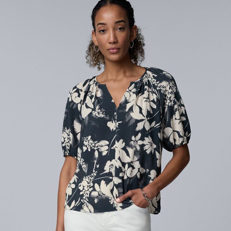 ヴェラウォン レディース トップス プルオーバー トップ Women\u0027simply Vera Wang Shirred Blouse Sm Navy Bloom Floral 米国海軍
