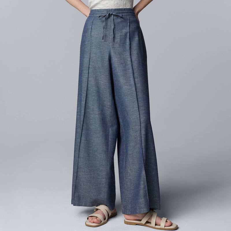 ヴェラウォン レディース ボトムス カジュアルパンツ ワイドレッグ Women'simply Vera Wang Wide Leg Pants Denim Linen デニム|ReVida 店