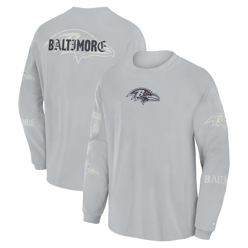 ファナティクス レディース トップス プルオーバー Men\u0027s Fanatics Gray Baltimore Ravens Oversized Type Play Long Sleeve T-Shirt Rav Grey 薄墨色