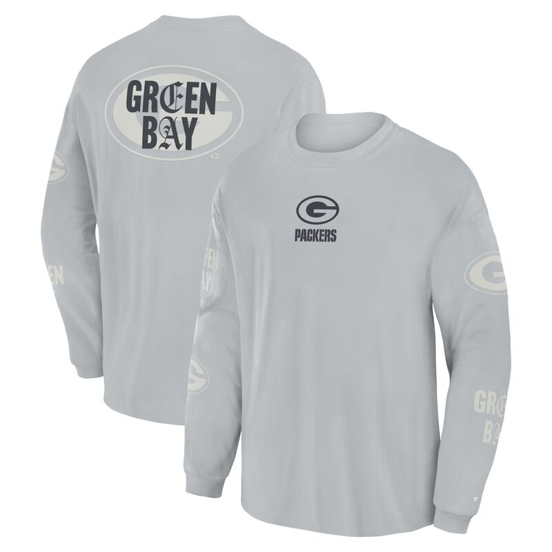 ファナティクス レディース トップス プルオーバー Men\u0027s Fanatics Gray Green Bay Packers Oversized Type Play Long Sleeve T-Shirt Pkr Grey 薄墨色