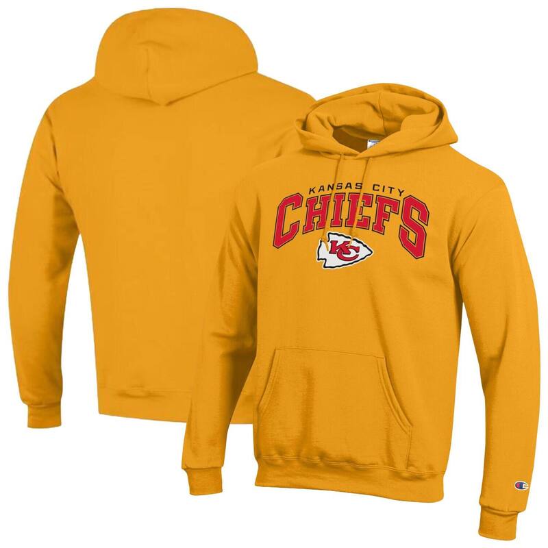 チャンピオン レディース トップス Tシャツ ロゴ パーカー Men's Champion Gold Kansas City Chiefs Powerblend Arch over Logo Hoodie Chf Gold ゴールド|ReVida 店