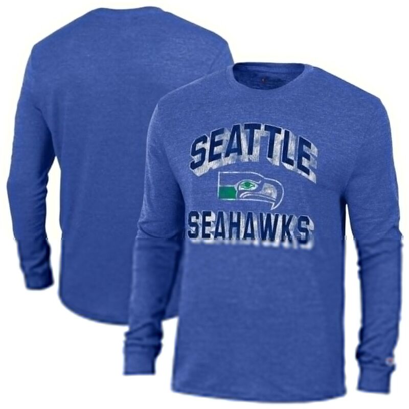 チャンピオン レディース トップス Tシャツ Men's Champion Heatheroyal Seattle Seahawks Ultimate Tri-Blend Long Sleeve T-Shirt Sea Blue ブルー