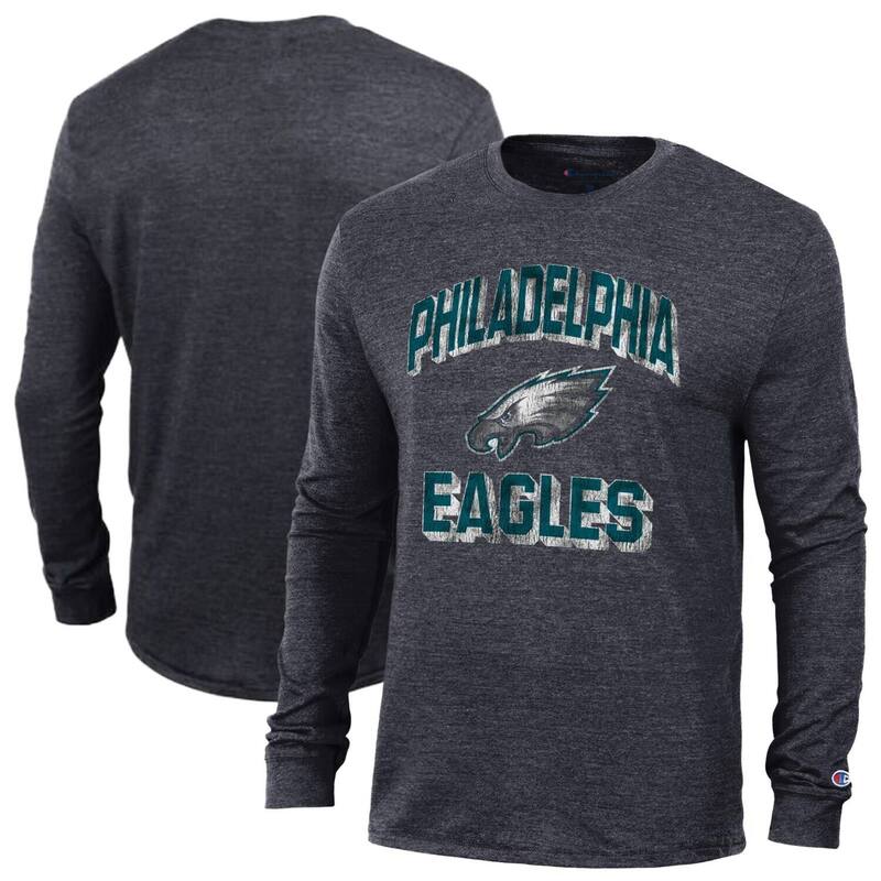 チャンピオン レディース トップス Tシャツ Men's Champion Heather Black Philadelphia Eagles Ultimate Tri-Blend Long Sleeve T-Shirt Eag Charco ブラック