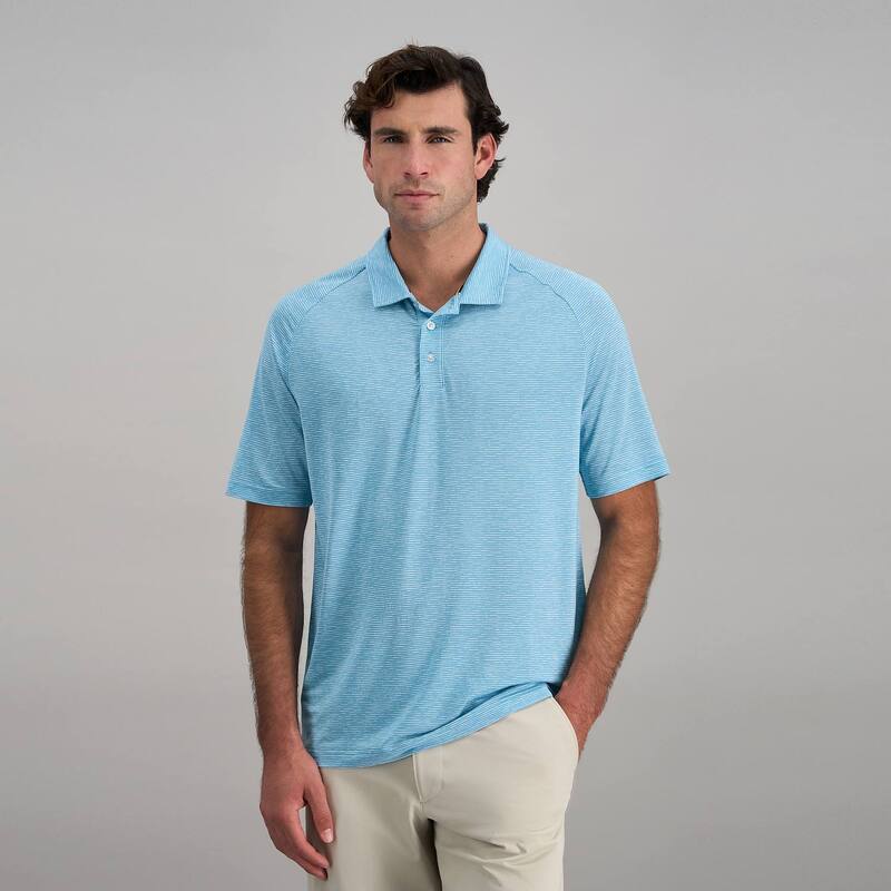 ハガー レディース トップス プルオーバー スポーツシャツ 編み物 Men\u0027s Haggar Short Sleeve Stripe Knit Raglan Polo Cerulean Blue 青色