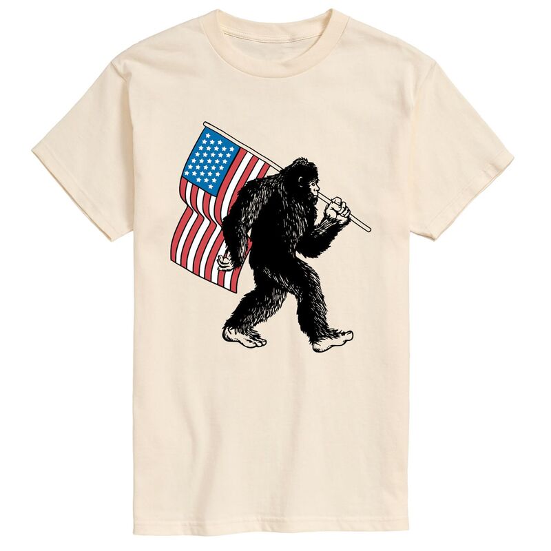 アニメキャラクター レディース トップス Tシャツ グラフィック Licensed Character Men'sasquatch With American Flagraphic Tee Cream クリーム