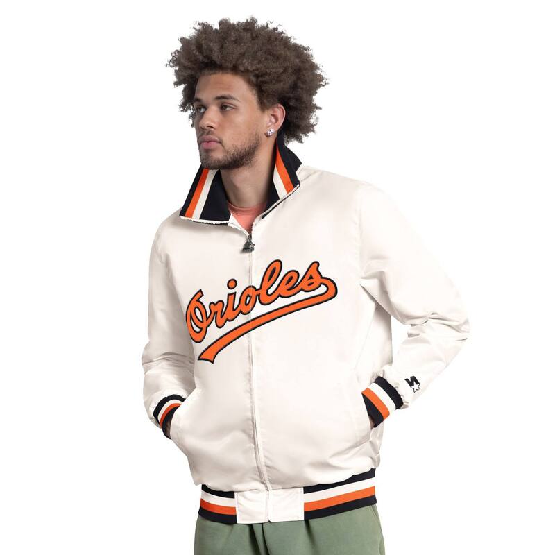 スターター レディース アウター ジャケット・ブルゾン キャップ ロゴ Men'starter White Baltimore Orioles The Captain Cooperstown Logo Full-Zip Varsity Jacket Orl Beige ベージュ