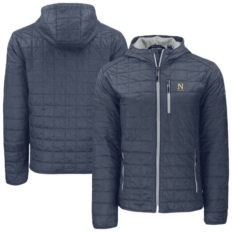 カッターアンドバック レディース アウター ジャケット・ブルゾン Men's Cutter & Buck Anthracite Navy Midshipmen Rainier Eco PrimaLoft Hooded Full-Zip Jacket Nvy Grey グレー｜ReVida 店