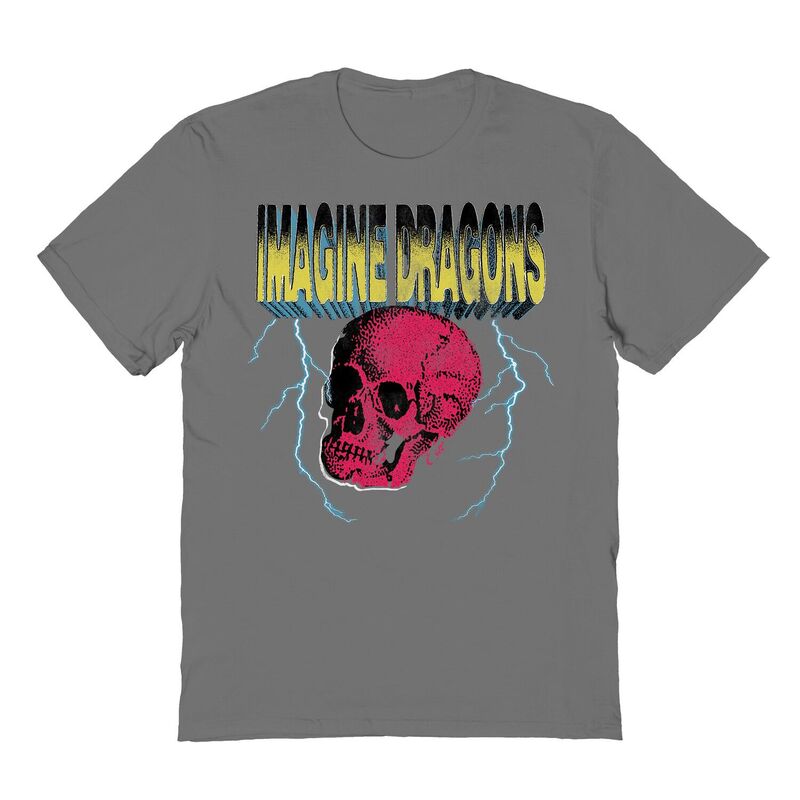 アニメキャラクター レディース トップス Tシャツ グラフィック Licensed Character Men's Imagine Dragons Lightning Skull Graphic Tee Charcoal チャコール