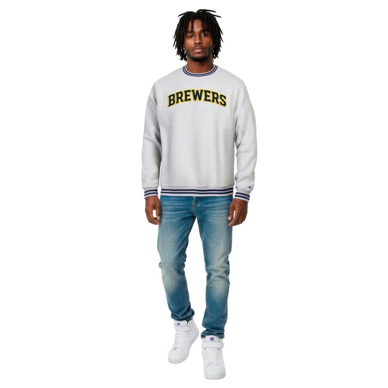 チャンピオン レディース トップス Tシャツ スウェット Men's Champion Heather Gray Milwaukee Brewers Reverse Weave Sweatshirt Brw Grey グレー